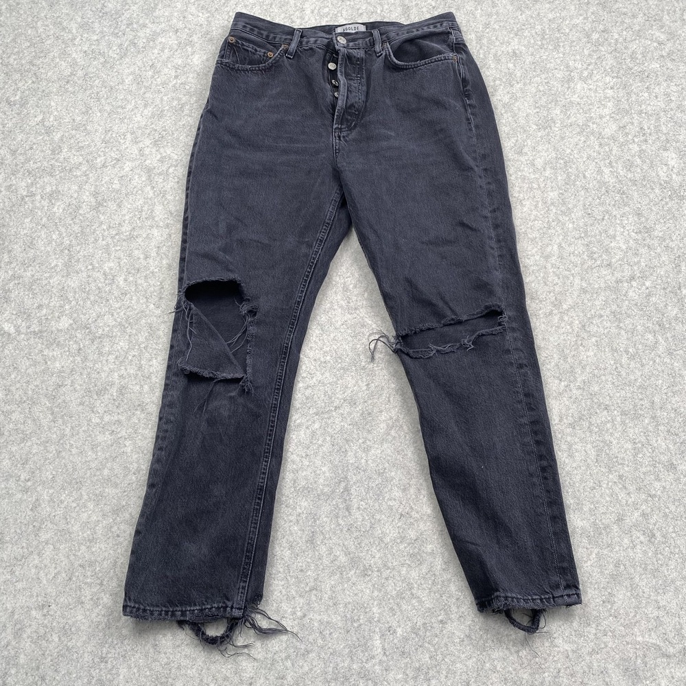 AGOLDE Riley High Rise Straight Jeans Womens 28 (29x25) Charcoal Wash Distressed